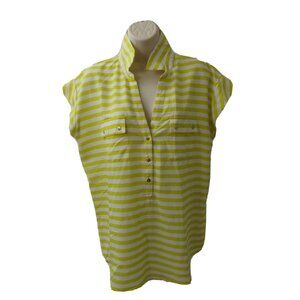 New York & Company Tunic Top Size Large Pullover Yellow White Striped Sleeveless